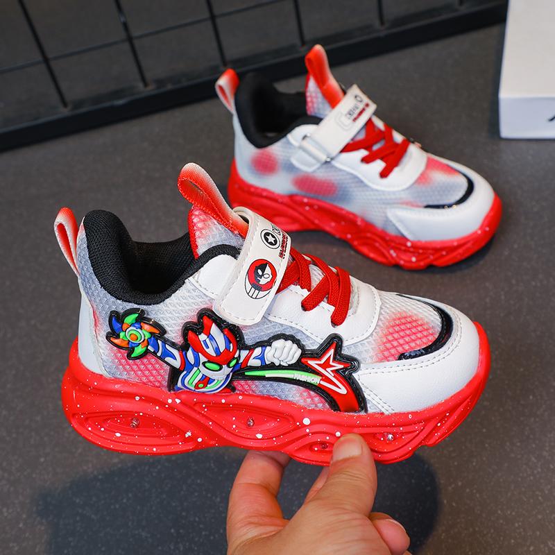 Chlapecké nové kreslené tenisky s hrdiny Dětské Dětské LED Svítící Síťované Sportovní Boty Dětské Ležérní Svítící Boty Velikost 22-33