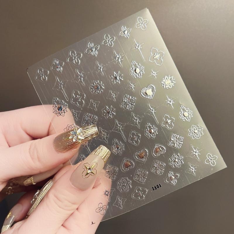 Vintage Nail Stickers Bronzing Gold Silver Nail Art Stickers Heart Nail Decals Nail Supply Nail Art Decoration for Women