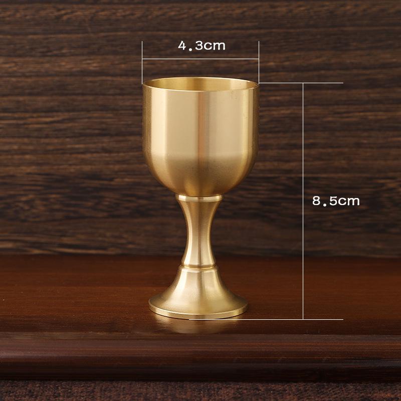 Pure Brass Tall Stem Wine Glass - Copper Cup for Tea Offering, Holy Water, or Decorative Barware Ornament