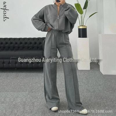 2024 Women's Casual European/American Spring & Fall Sportswear: Long-Sleeved Round Neck Tops & Trousers