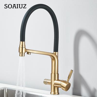 Brushed Gold Kitchen Faucet Filtered Water Dual Spout Purification Feature Kitchen Tap 360 Rotation Water Crane For Kitchen