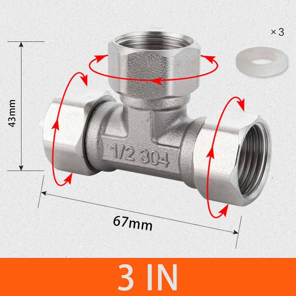 Toilet Diverter Valve Stainless Steel Adapter G1/2" T-Valve For Bath Bidet Sprayer Shower Fitting 4 Points Three-way Water Pipe