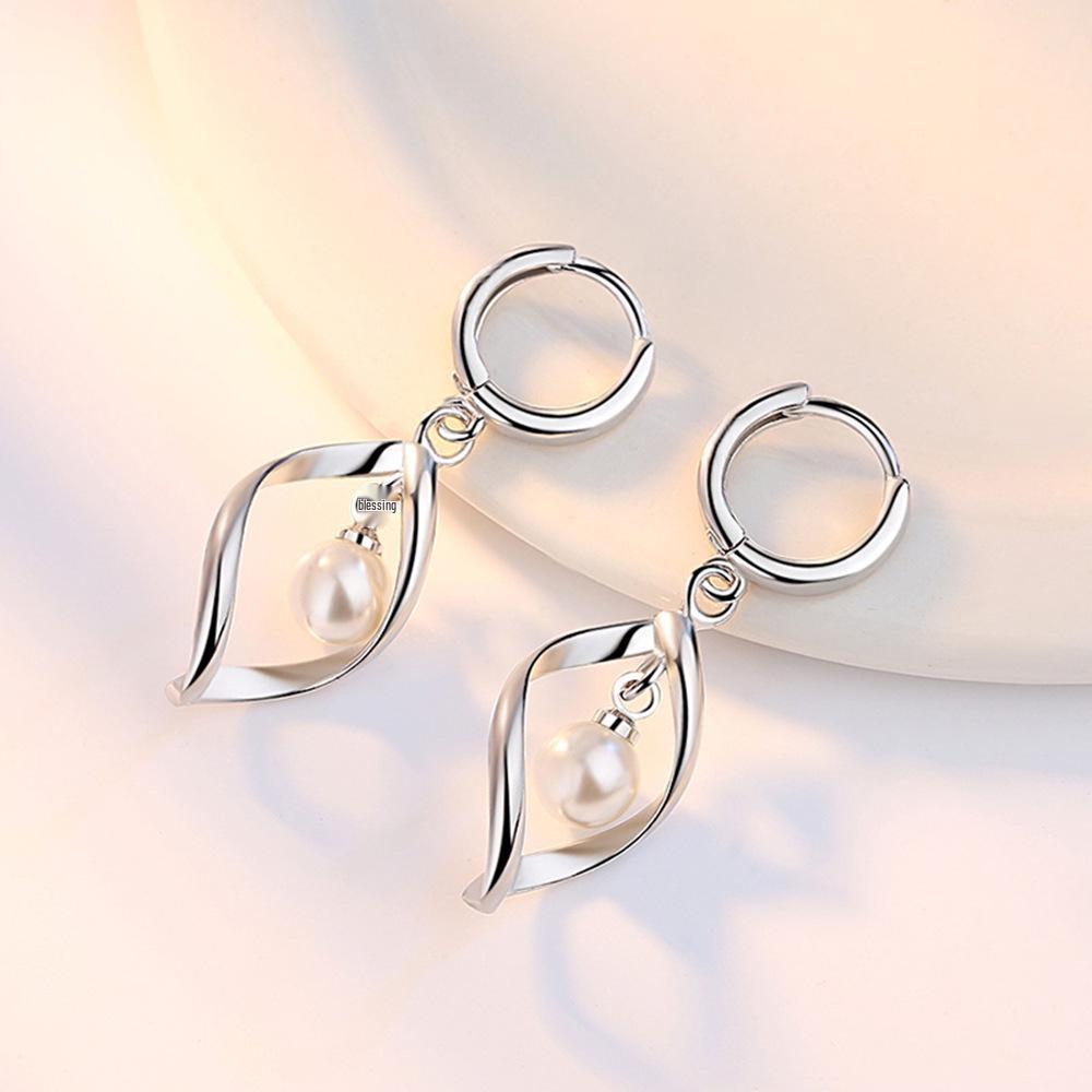 Chinese Style Pearl Twist Love Earrings: Long, Cute, Influencer-Inspired Dangle Jewelry