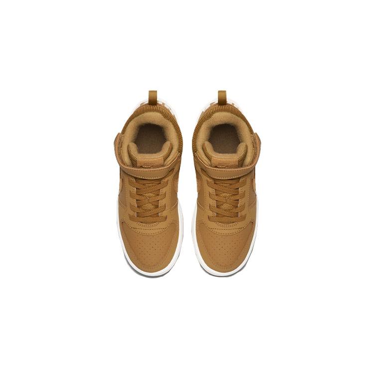 Nike Court Borough Mid Slip Resistant Abrasion Resistant Mid Top Skateboard Shoes Wheat Children Aged 3 7 Years Old 870026-701