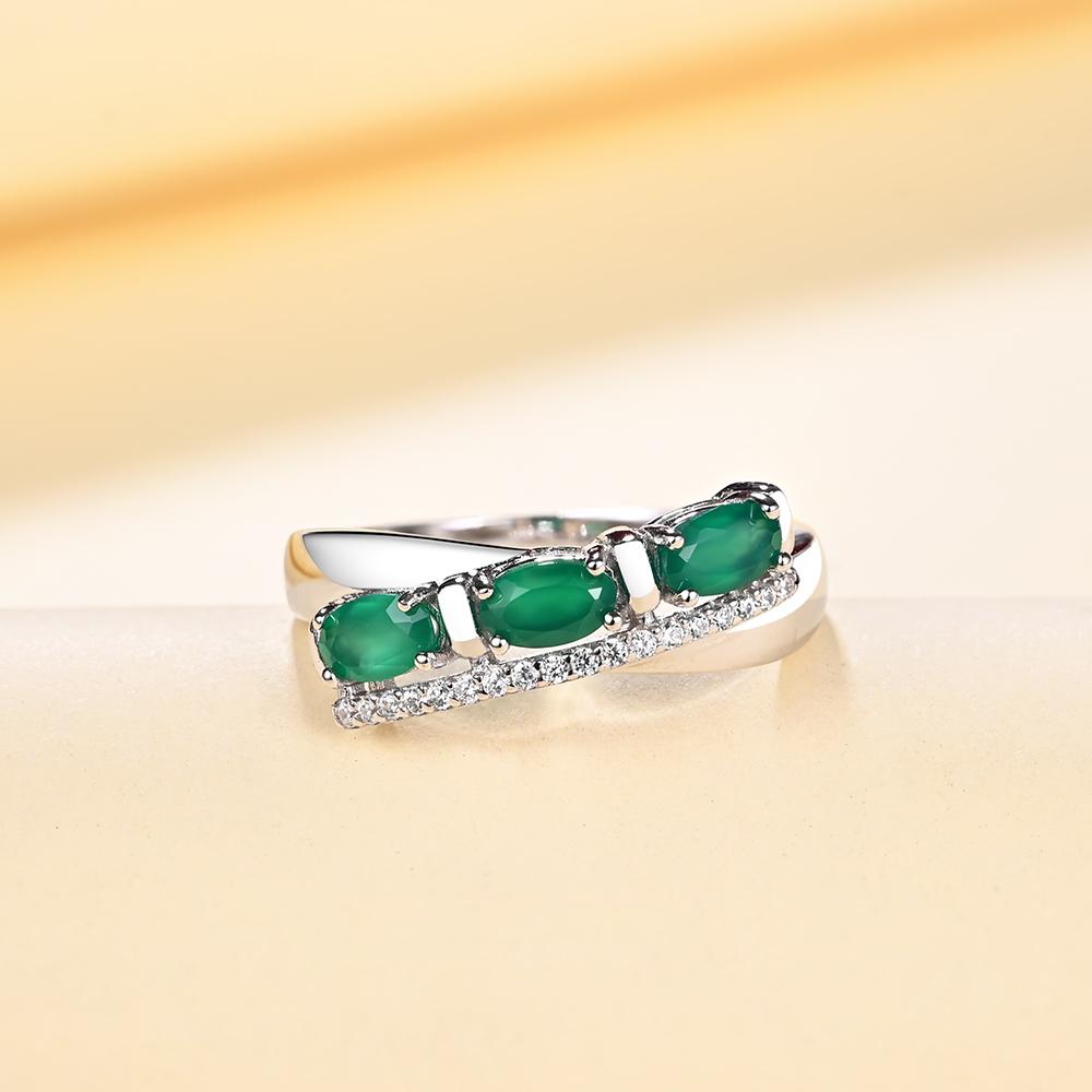 925 Sterling Silber grüner Achat Schmuckset natürlicher Edelstein Ohrring Ring klassisches Design für Frauen Frau schönes Geschenk