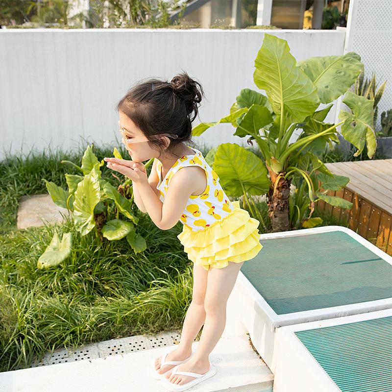 Korean Style Cartoon Cute Girls' Quick-Dry One-Piece Swimsuit for Kids