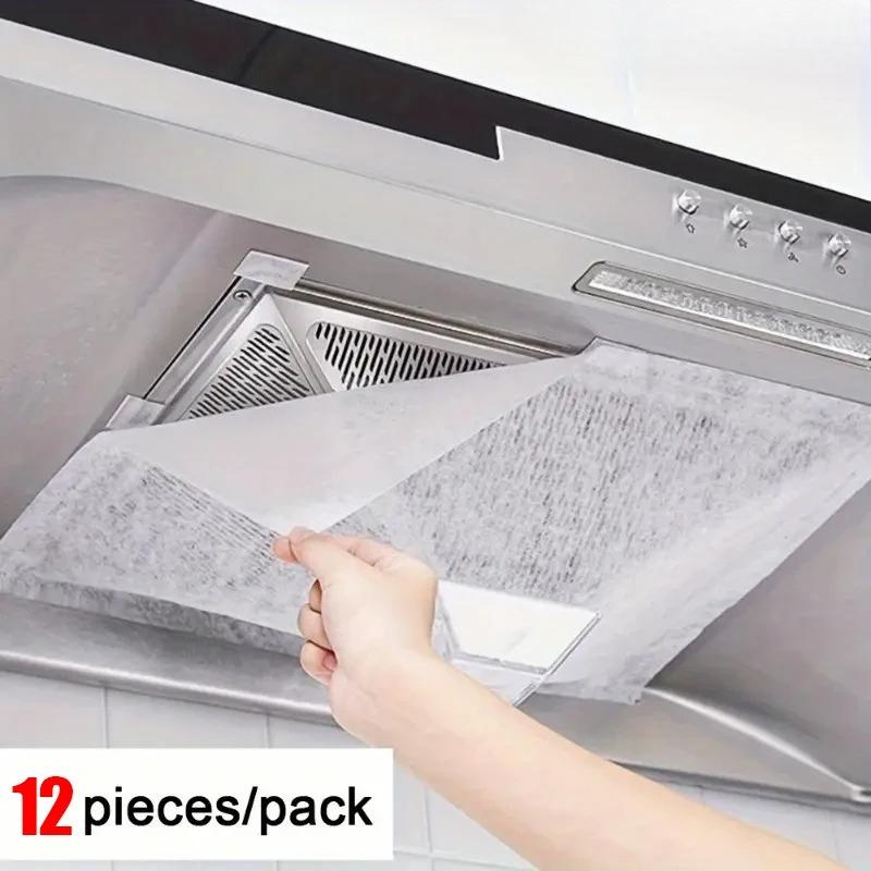 12PCS Disposable Oil-Absorbing Paper Kitchen Range Hood Attract Oiled Paper Filter Screen Side Suction Oil-absorbing Cotton