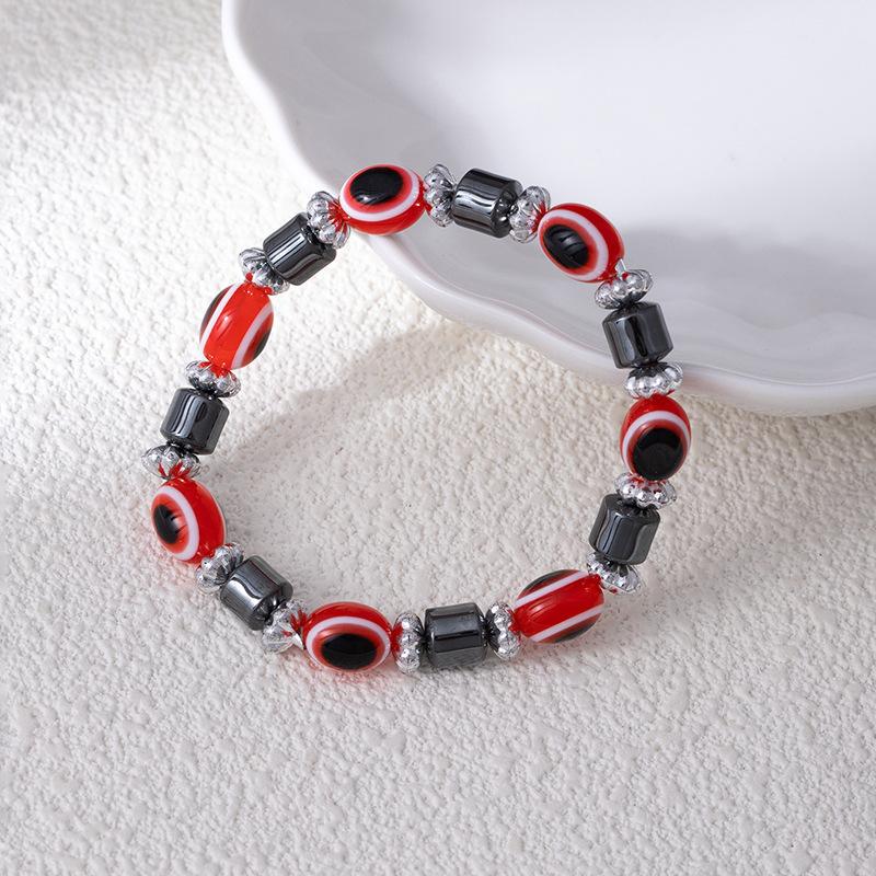 Vintage Handmade Colored Turquoise Beads Devil'S Eye Bracelet Fashion Personality Beaded Eye Elastic Bracelet