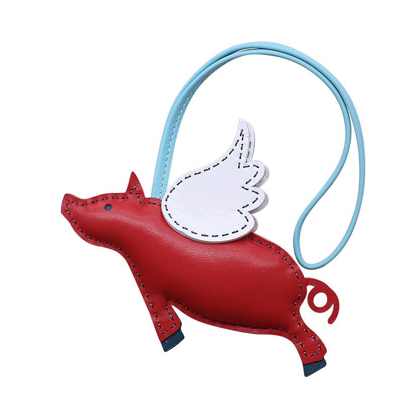 Cow Leather Keychain Pendant for Ladies Fly Pig Bag Charm Handmade Handbag Pendant Car Decorate Bag Accessories