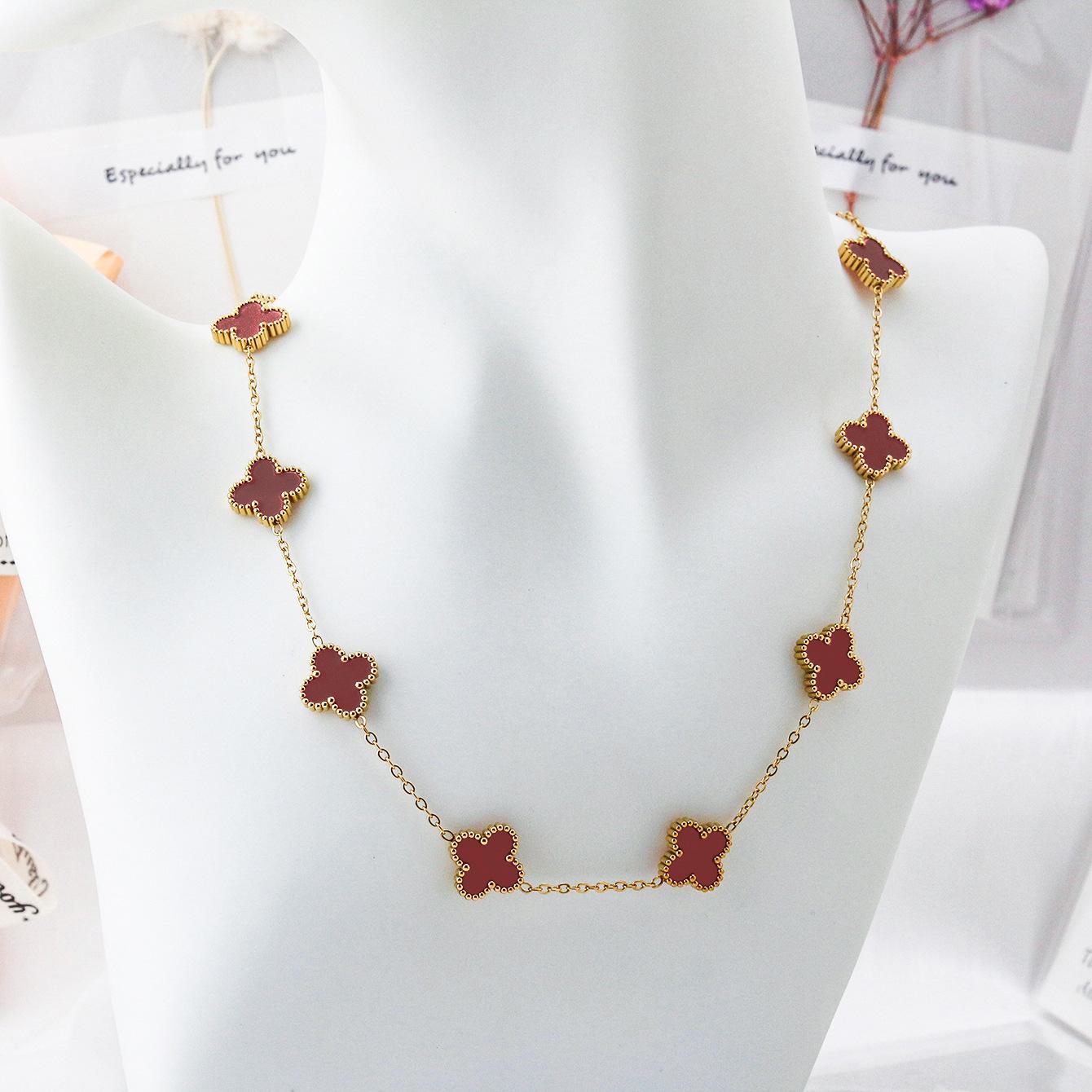 

Ожерелье «10 цветков» с четырехлистным клевером, легкая роскошь, модный кулон в виде цветка, женская цепочка для ключицы бордовый