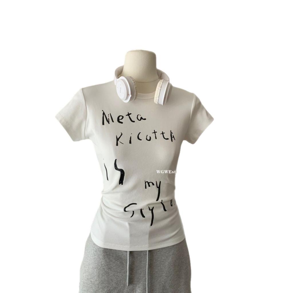Popular Letter Short-sleeved T-shirt for Women, Summer New Slim-fitting and Thin Printed Top