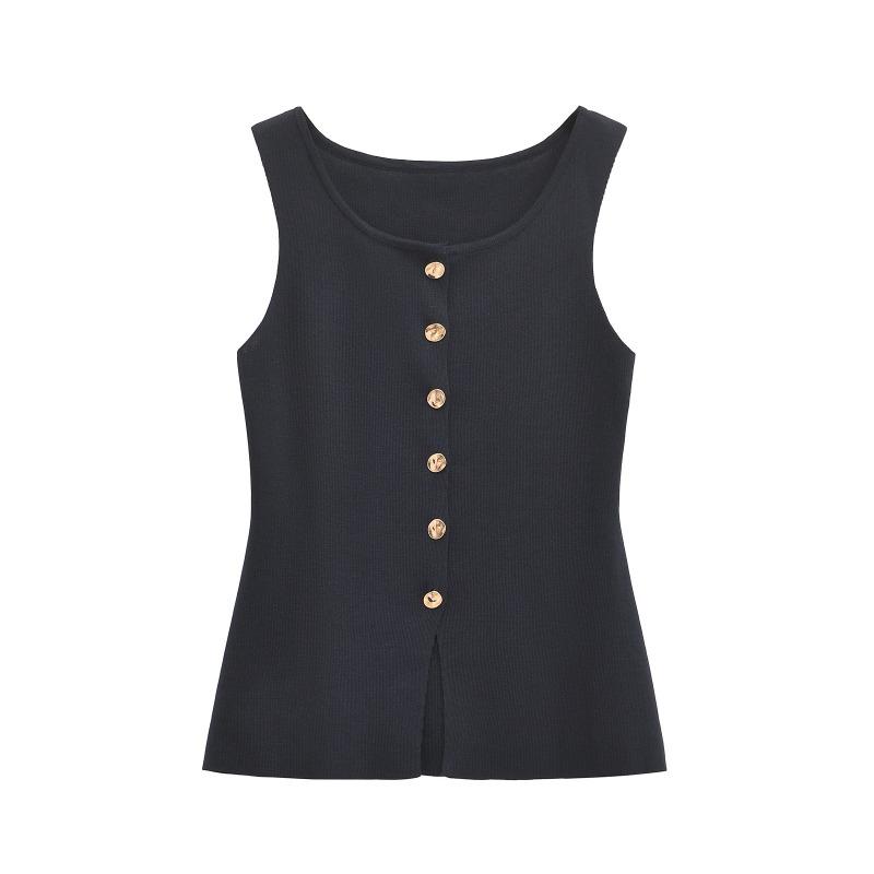 Women S Fashion Sleeveless Vest With Gold Buttons Casual Style