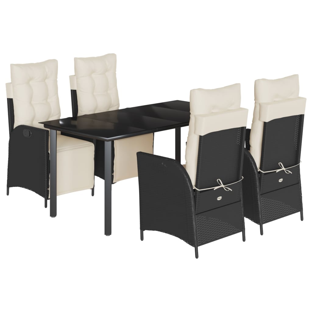 Vidaxl 5-Cz. Gartenmöbel-Set mit Kissen, Schwarz, Polyrattan