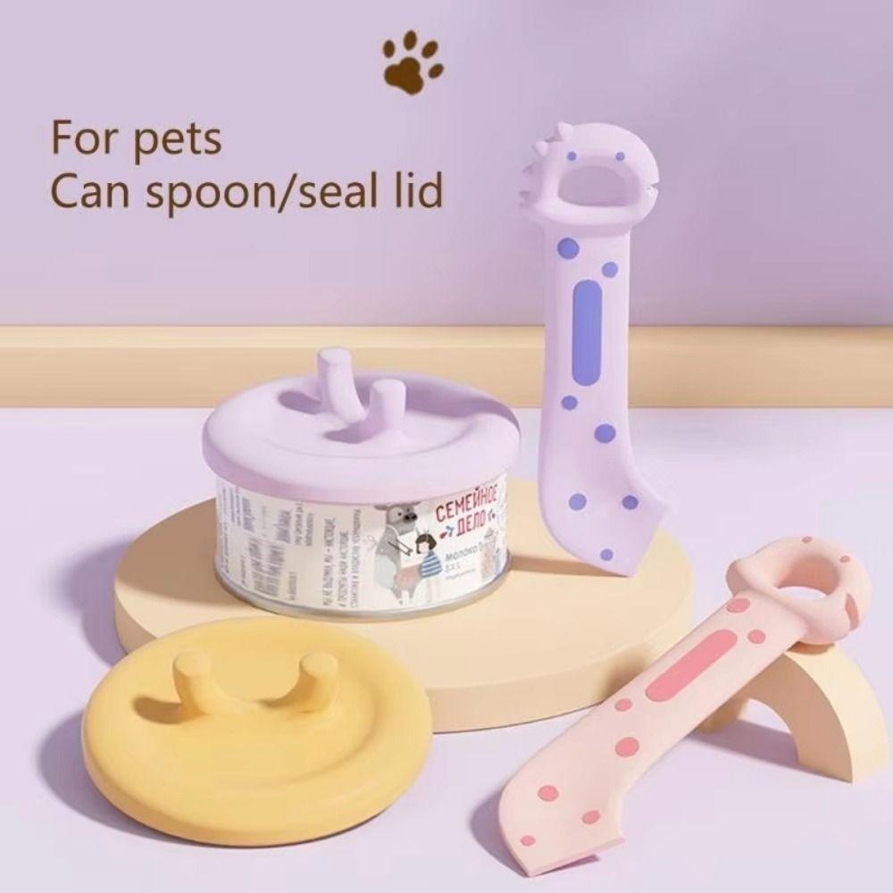 2Pcs Cute Shape Silicone Pet Food Cover Portable Cat Can Opener Wet Food Mixing