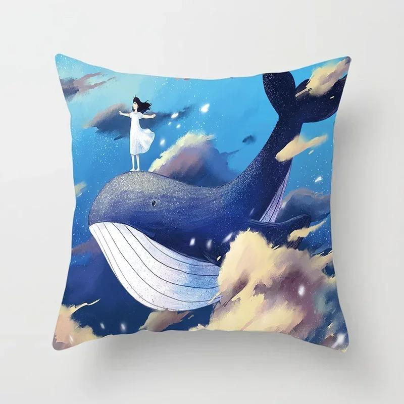 Life Series Printed Pillow Pillow Home Decor Whale Autumn Set Suitable for Bedroom Living Room