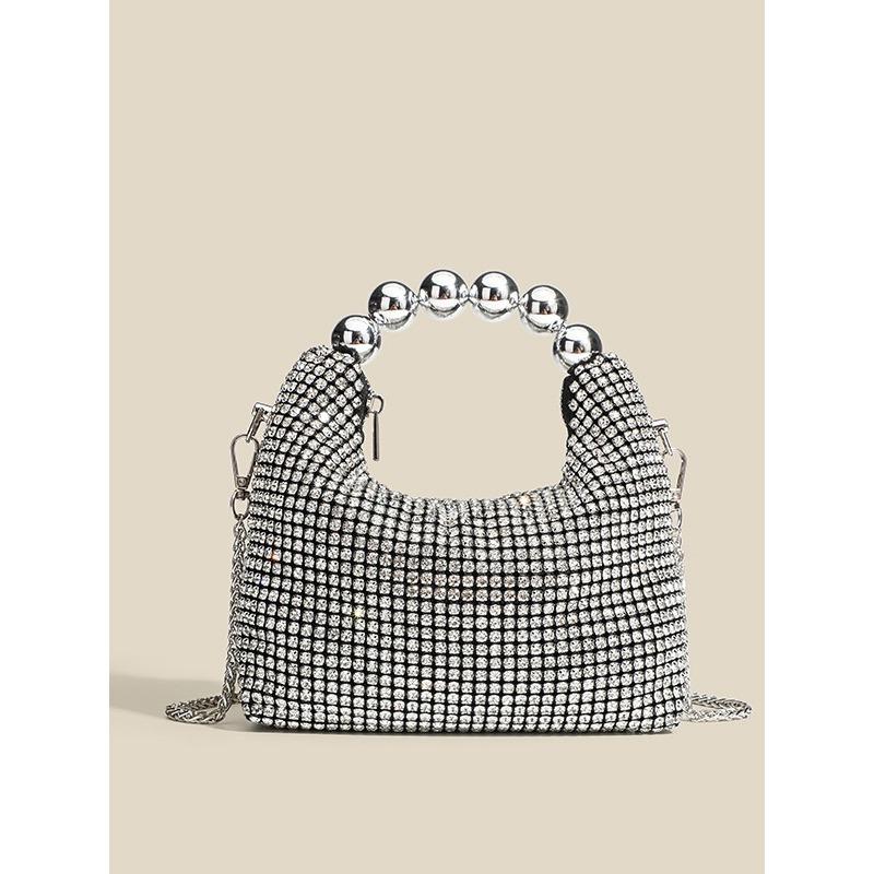 New round bead handbag inlaid brick women's fashion versatile diamond chain rhinestone shoulder bag messenger dinner bag