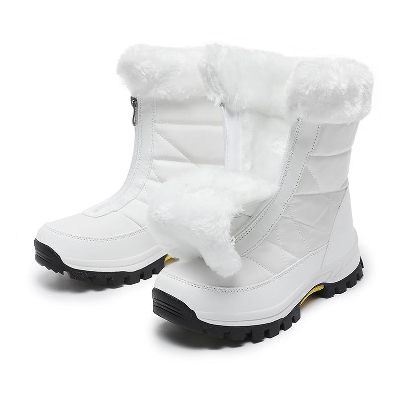 Women's Winter Leather Boots Women Winter Shoes Keep Warm Non-slip Black Snow Boots Ladies Lace-up White Boots