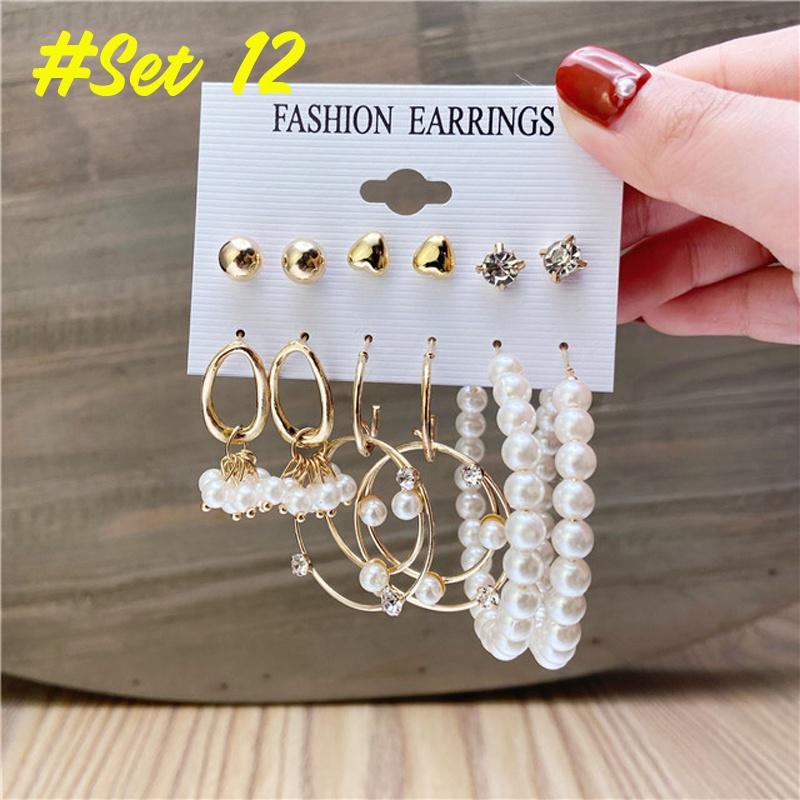17KM Fashion Pearl Hoop Earrings Set for Women Geometirc Gold Metal Circle Hoop Earrings Brincos 2021 Trend Jewelry Gift