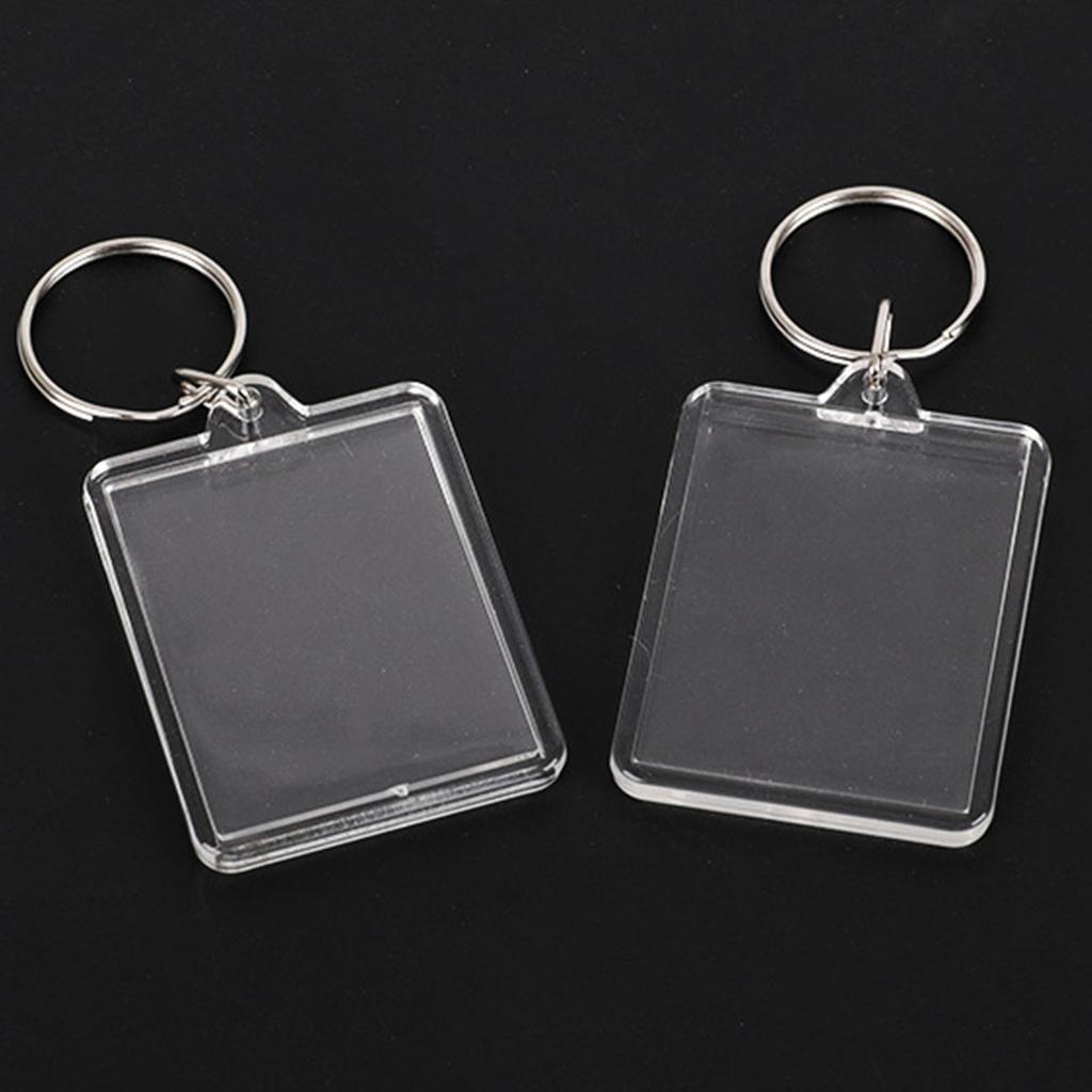50Pcs Photo Frame Keyring Rectangular Transparent Key Ring Chain Keychain Picture Holder Pendant
