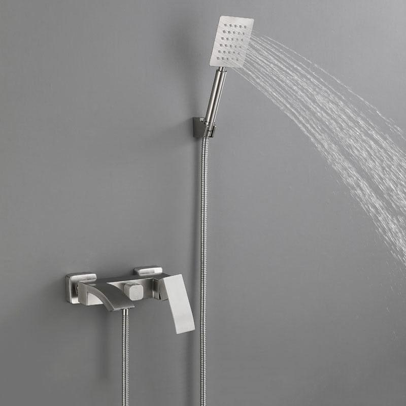 304 Stainless Steel Bathroom Shower Faucet Set Wall Mount Waterfall Bathroom Bathtub Faucet Set Handheld Shower Head Nickel
