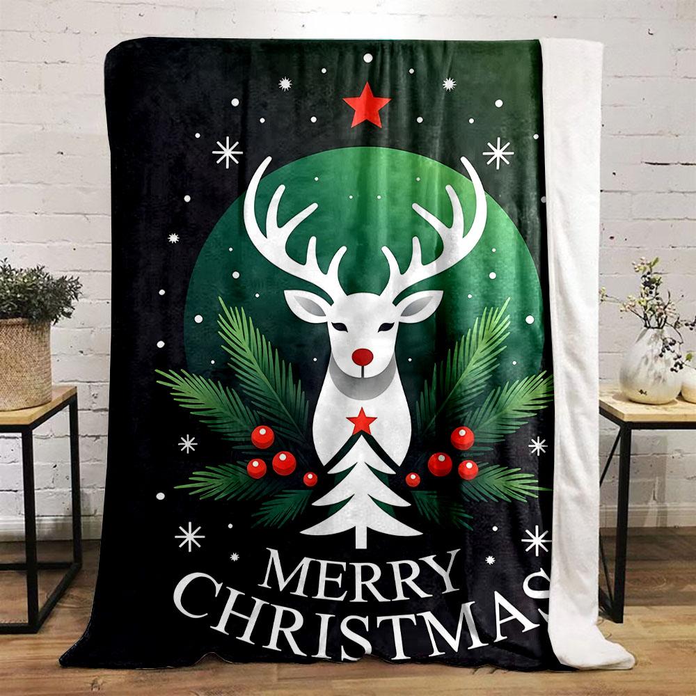Christmas Reindeer with Festive Decor Patterned flannel blanket perfect for the bedroom living room, sofa, or a little nap
