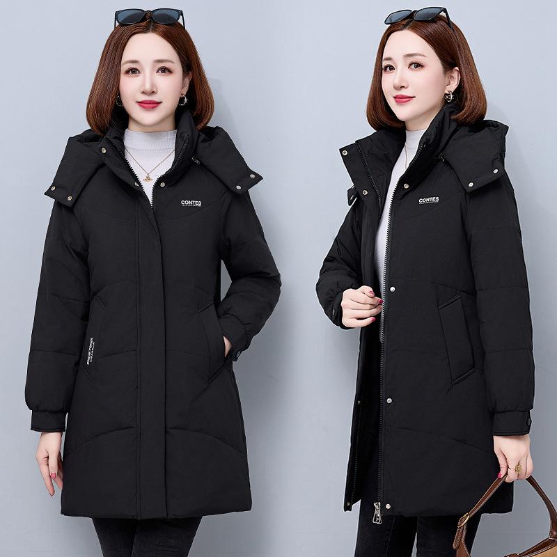 

Пуховик женский средней длины зимний новый модный корейский стиль свободный утолщенный белый утиный пуховик межсезонье 2XL