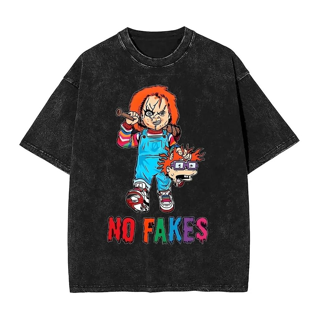 Maglietta Lavata Horror Chucky e Tiffany Uomo Donna Andiamo ad Uccidere Halloween Magliette Casual T-shirt da Spiaggia Top Oversize