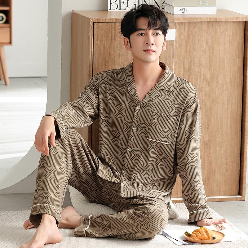 

Пижама мужская весенне-осенняя хлопковая с длинным рукавом, кардиган, осенний хлопковый комплект для дома больших размеров 3XL