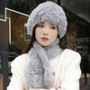 2024 New Winter Hat Women's Rabbit Hair Warm Ear Protection Pineapple Hat Dome Fashion Versatile Mom Hat Set