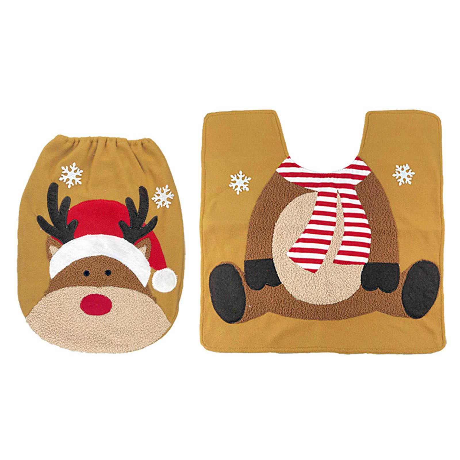 

Рождественский набор чехла на сиденье унитаза и коврика, набор ковриков для ванной, чехол на сиденье унитаза и набор ковриков с рисунком Санты, снеговика, лося 3