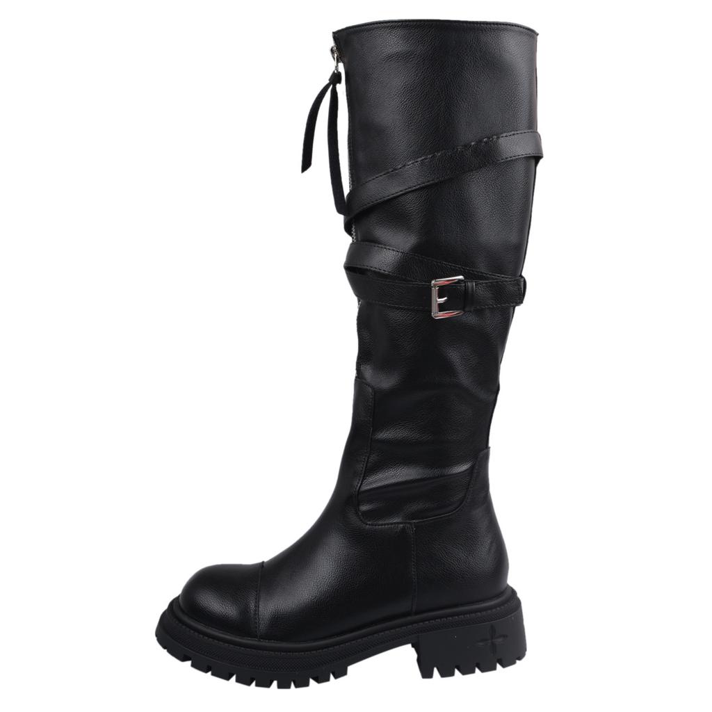 Folding two wear real soft leather fashion boots women's autumn and winter new belt buckle boots thick-soled knight boots high boots