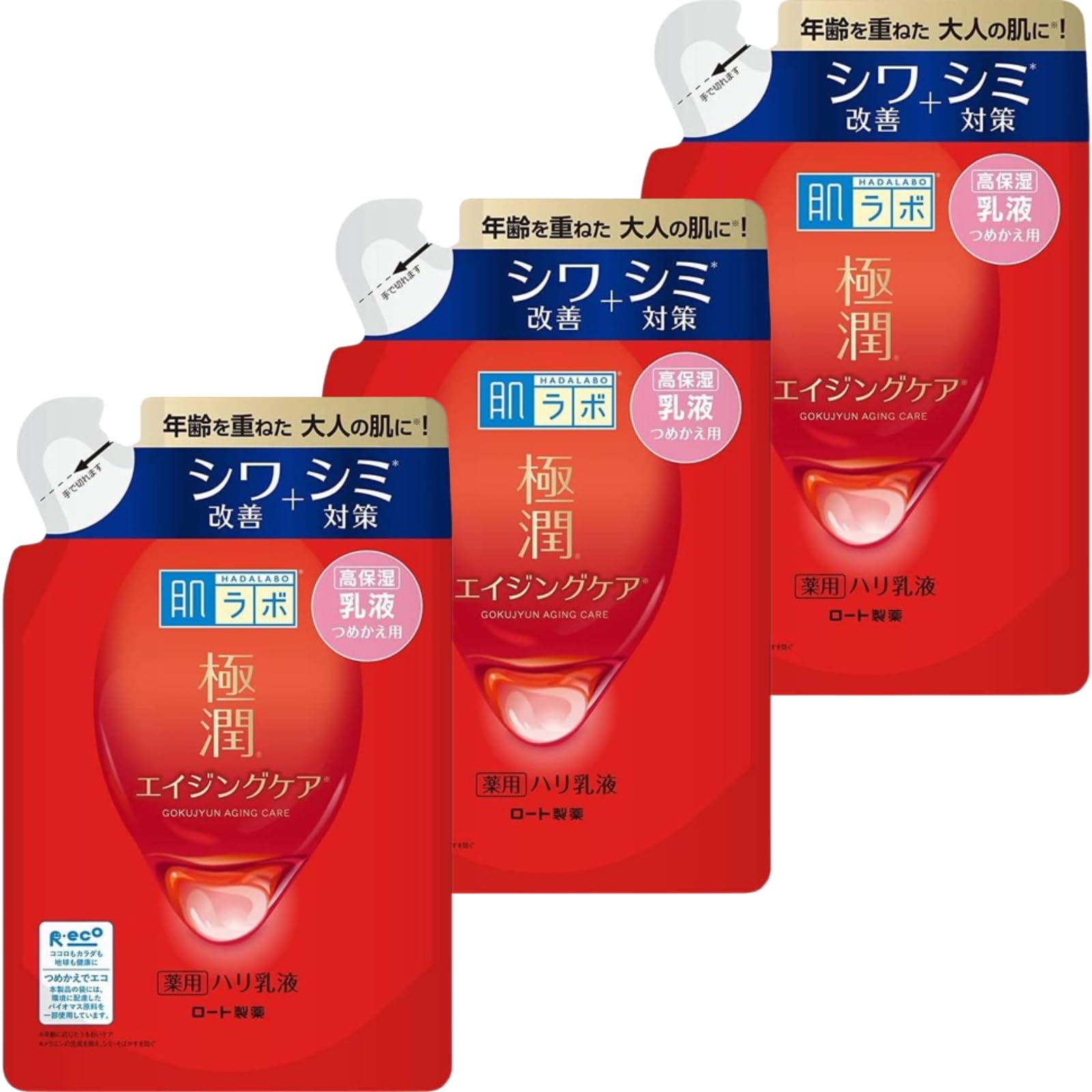 

3 Hada Labo Gokujyun Укрепляющая эмульсия 140 мл [Оптовая покупка] (красный), Лечебный, Без отдушек, Сменный блок,