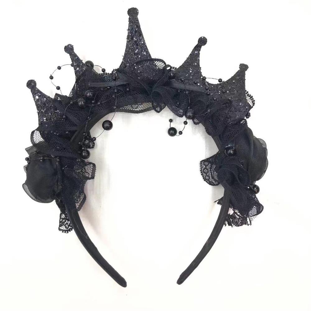Schwarze Rosen-Spitzenkrone Stirnband für Damen Mädchen Hexe Haarband Halloween Party Cosplay Kostüm Kopfschmuck Zubehör