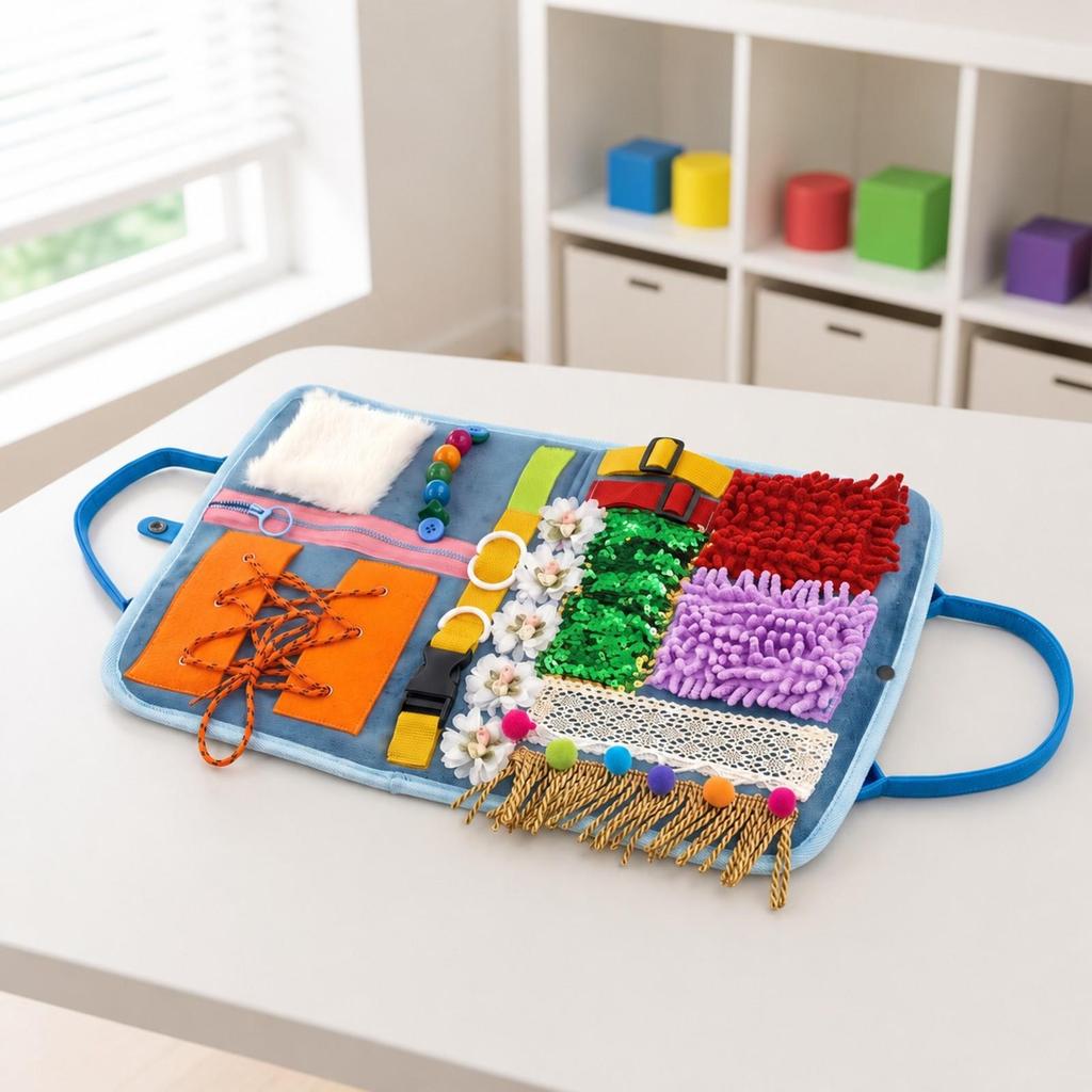 Sensory Training Mat with Handles Interactive Fidget Blanket Textured for Travel