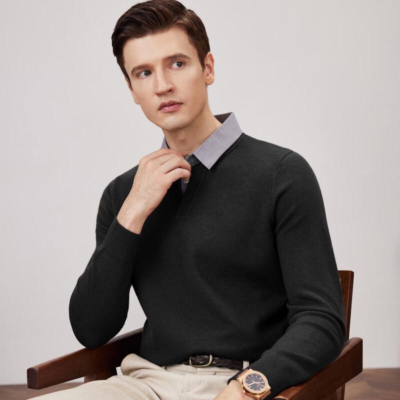 FIRS Men's Faux Two-Piece Shirt Collar Wool Blend Sweater