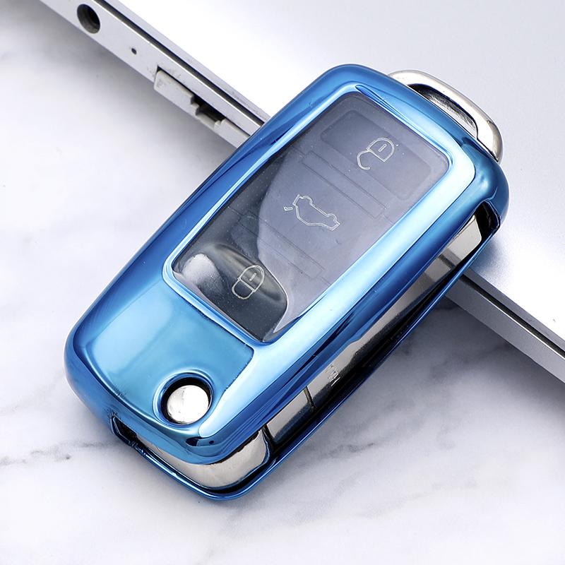 

Чехол для ключей из ТПУ с 3 кнопками, полное покрытие для Volkswagen для VW Jetta Passat B5 B6 B7 Golf Beetle Bora Polo Tiguan для Skoda Octavia blue key case