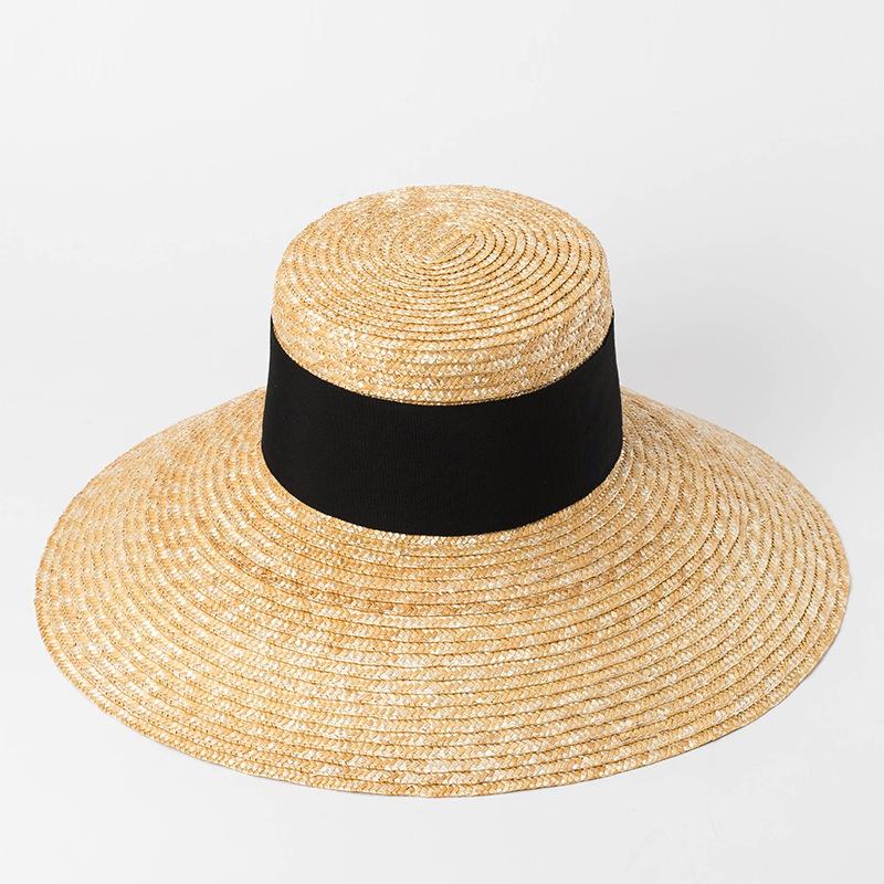 European and American simple and fashionable flat-top big-brimmed basin type straw straw hat outdoor travel sunscreen sunshade beach straw hat