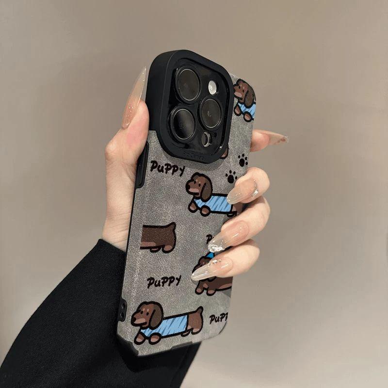 Autumn and Winter Full Screen Dachshund Dog Suitable for Apple 16Pro New 15 Flip Fur iPhon17promax Anti-drop Fine Hole