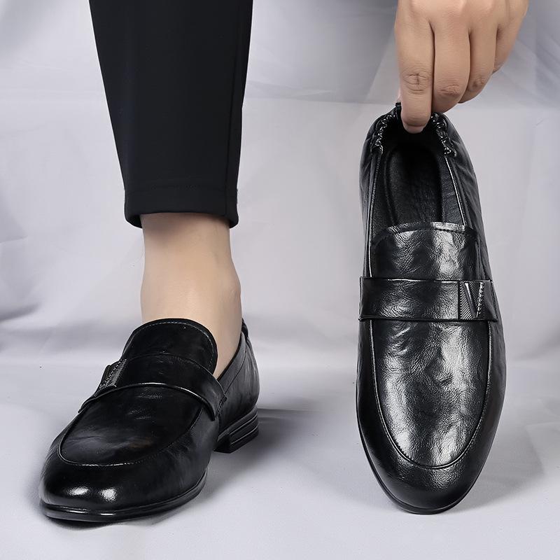 High-end small leather shoes men's soft-soled formal wear business 2025 new Korean version black leather shoes men's casual wedding shoes trend