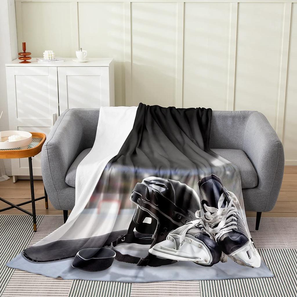 Ice Hockey Throw Blanket Winter Sport Game Flannel Blanket Sporting Competition Sofa Couch Office Flannel Blankets for Kids Boys