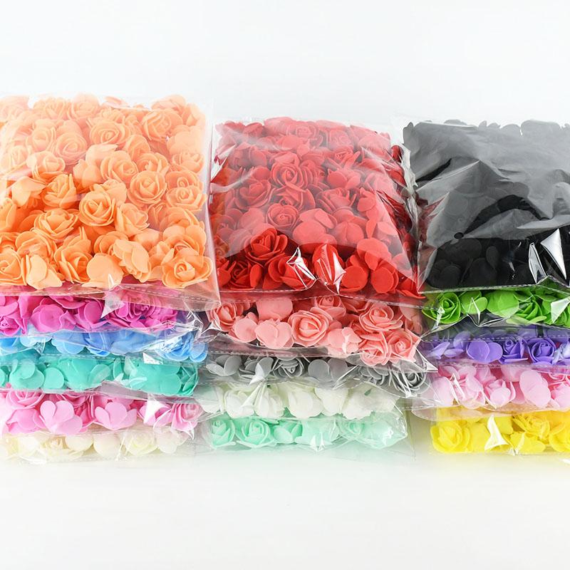 200Pcs Teddy Bear Roses 3cm PE Foam Rose Head Artificial Flower Home Decorative Wreath Wedding Valentines Day DIY Gift