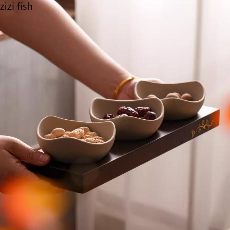 Ceramic Snack Platter Wooden Pallet Snack Bowl Dessert Plate Fruit Plate Salad Bowl Dried Fruit Plates Candy Dish Pastry Plates