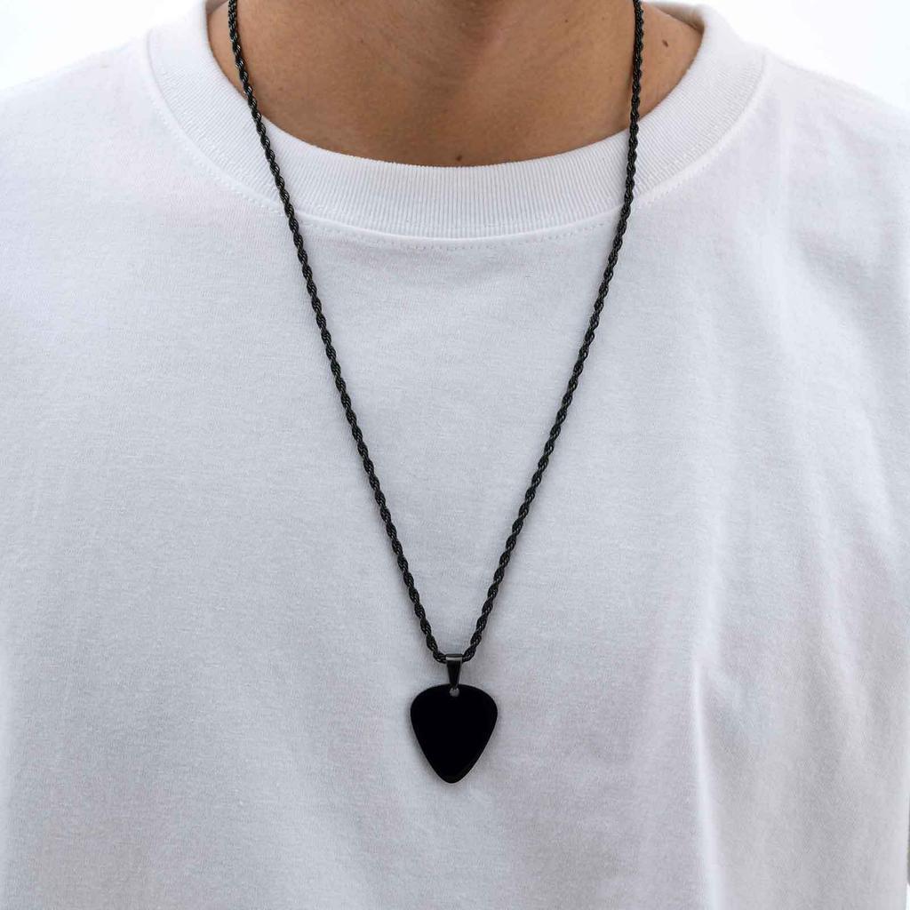 Vnox 60cm Gitarrenplektrum Anhänger Halskette für Männer, Edelstahl Schwarz Gold Silber Farbe Gedrehte Kette Punk Schmuck Geburtstagsgeschenk