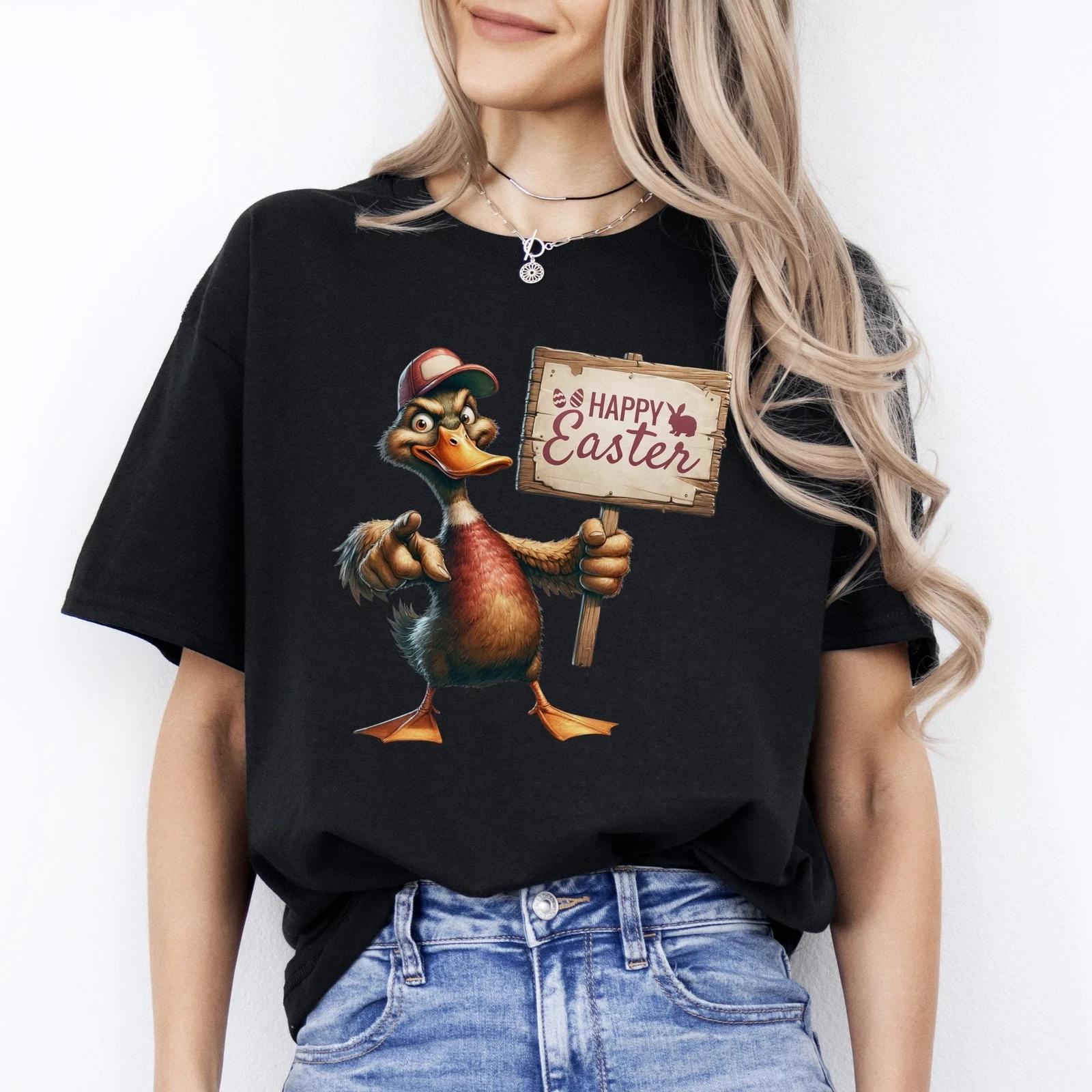 Happy Easter T-Shirt Funny Easter grumpy goose Unisex tee Black Navy Dark Heathe L