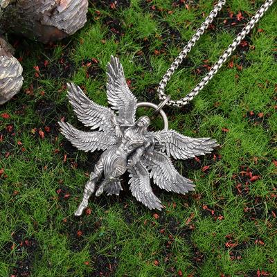 Retro Mythical Seraph Warrior Patron Saint Pendant Necklace for Men and Women Punk Trend Casual Party Jewelry Gift
