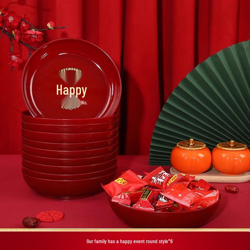 Wedding & Engagement Fruit and Candy Plate - Elegant Red Ornament for Living Room
