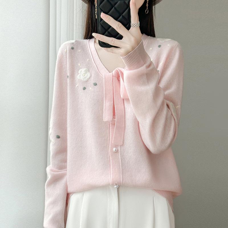 Pastoral Retro Sweet Knit Cardigan - Loose, Soft V-neck Lace Fluffy Silk Wool Sweater