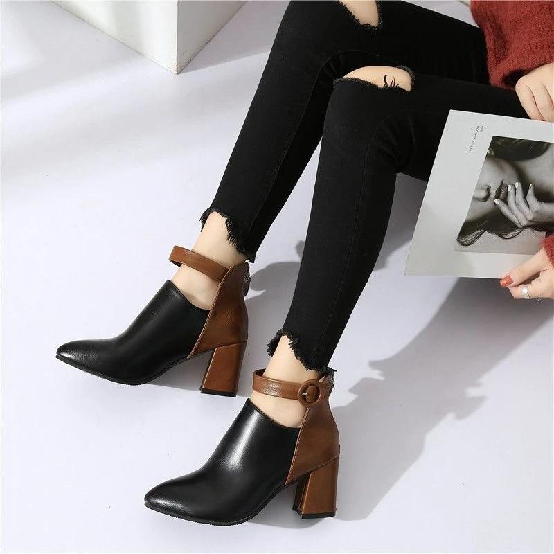 Fashion Ankle Boots for Women Splicing Colour Chunky Heel Height Increasing Woman Short Shoes Large Size Warm Trend 2025 Y2k Hot Booties