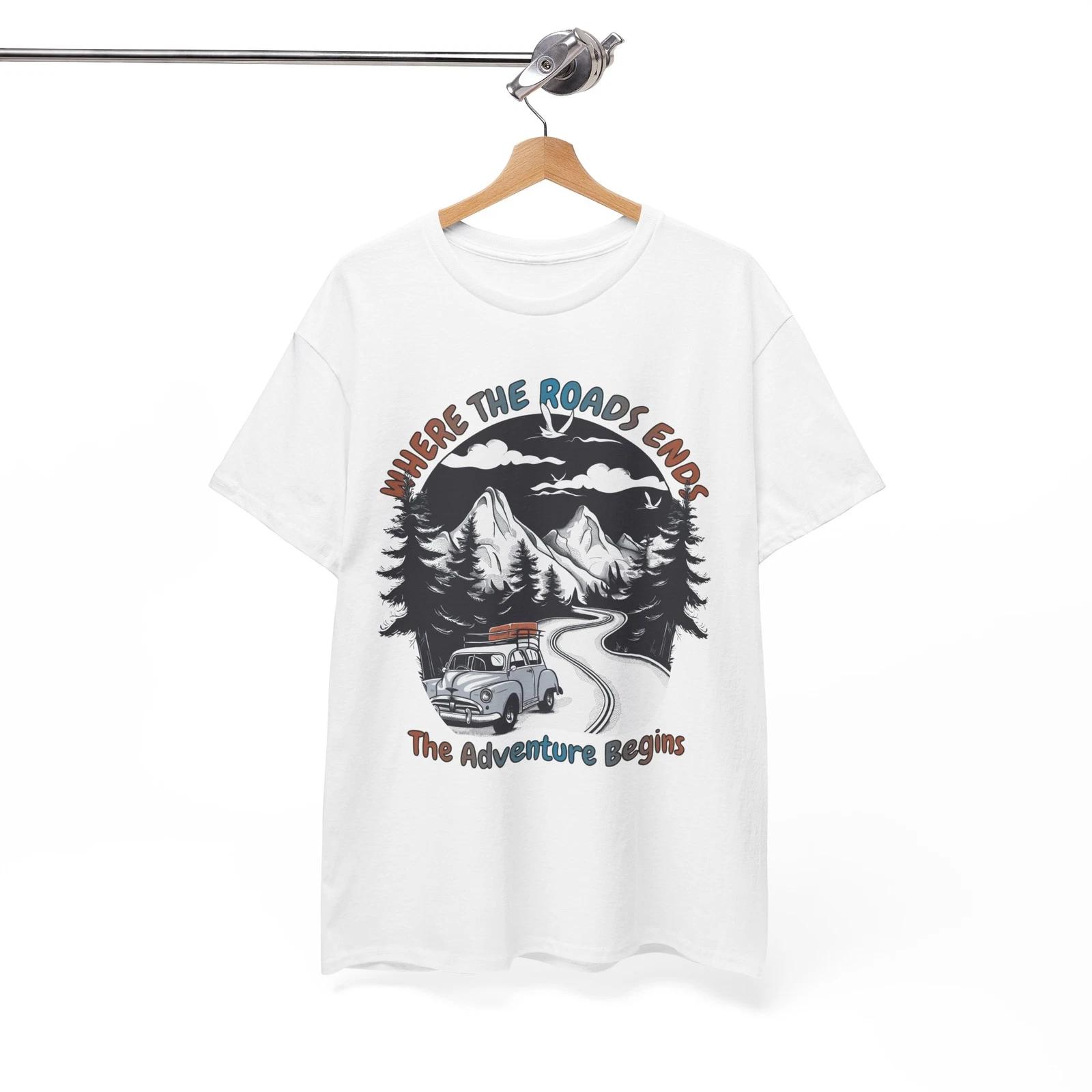 Travel Adventure T-Shirt | Where The Roads Ends, The Adventure Begins Shirt 3XL
