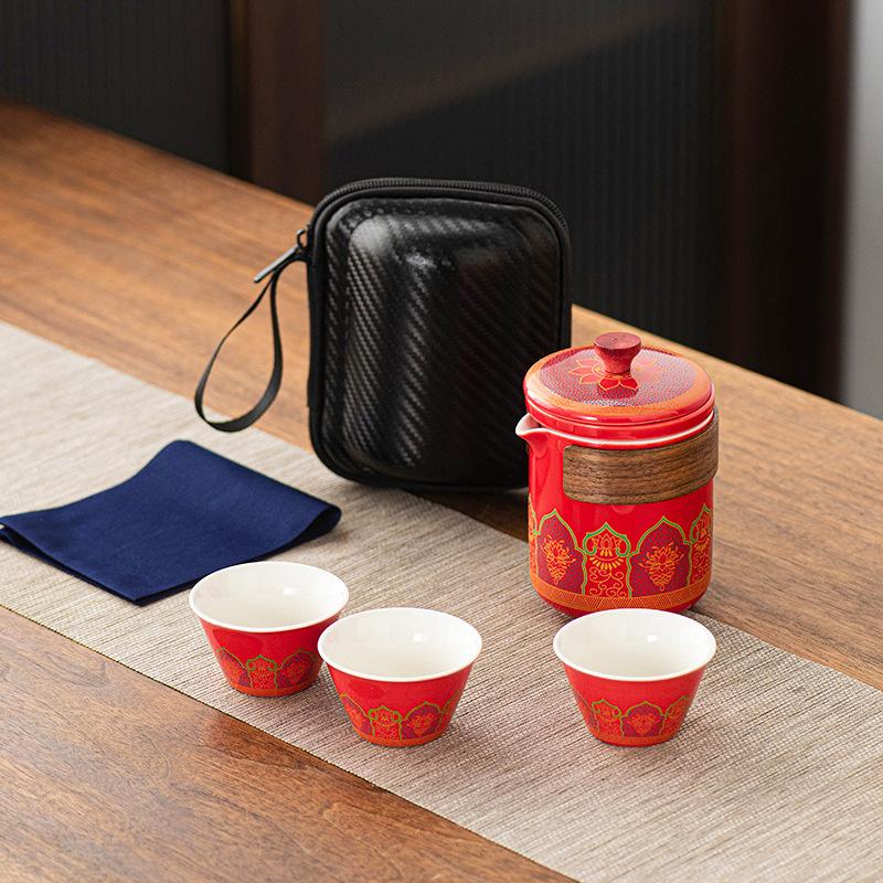 Travel tea set Small set Portable Kung Fu outdoor express cup Business souvenir white porcelain tea set